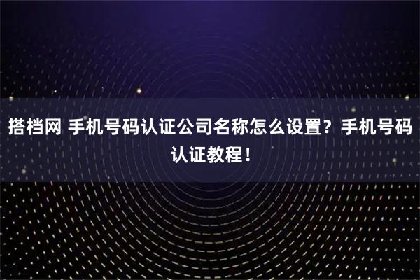 搭档网 手机号码认证公司名称怎么设置？手机号码认证教程！